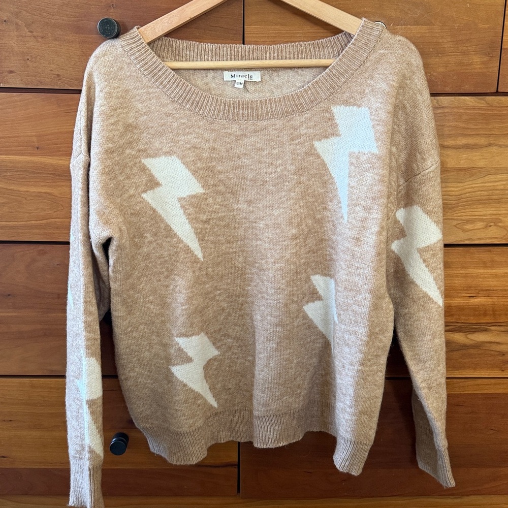 Miracle Beige Sweater with White Lightning Design